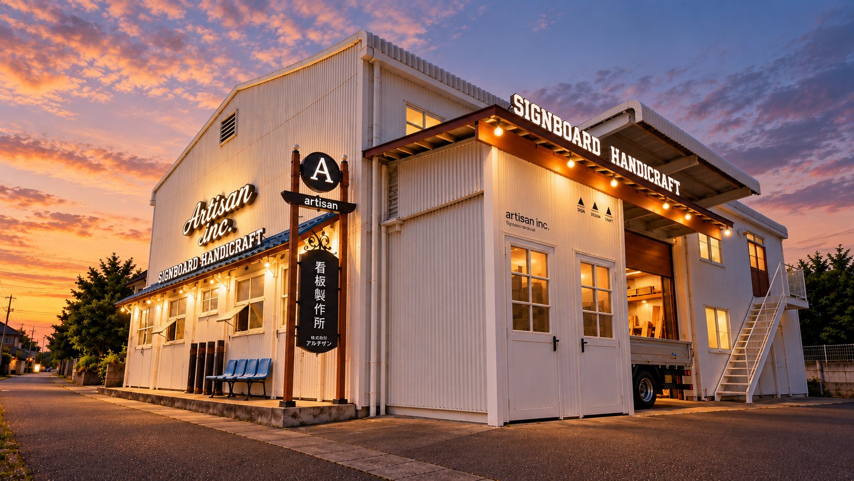 店舗外観（夕方）